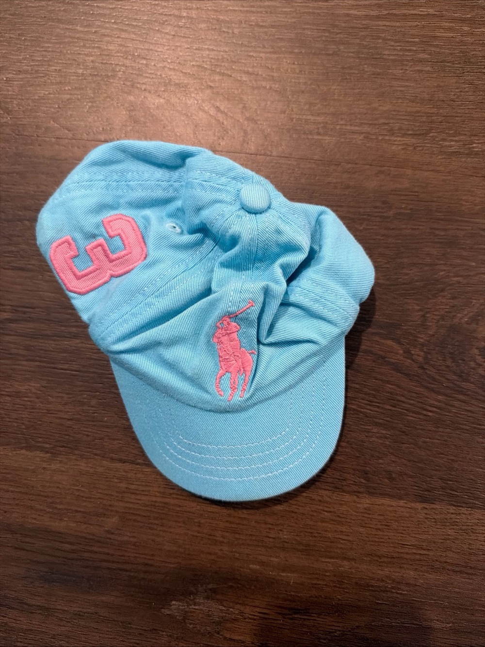 Ralph Lauren Kids Light Blue Baseball Cap with Pink Polo Player